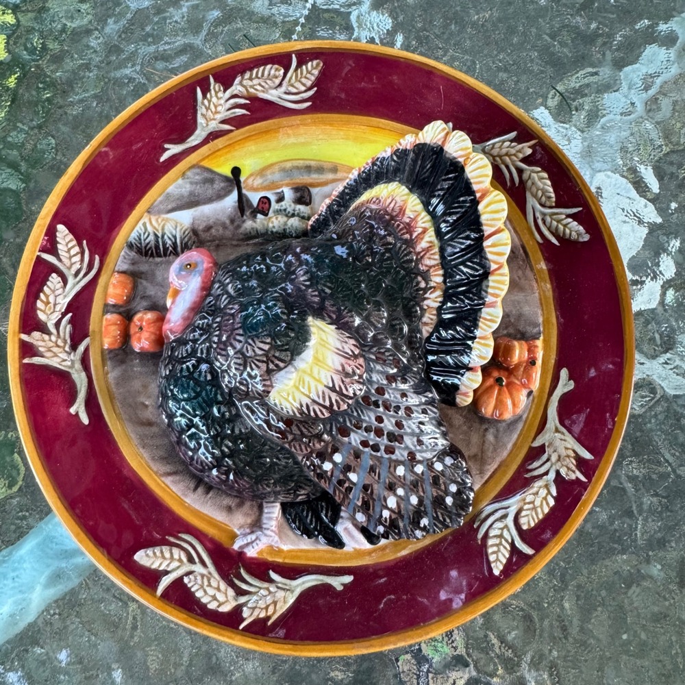 Ganz 3D Turkey Decorative Plate 8 Inch Thanksgiving Harvest Wall Decor EG8552